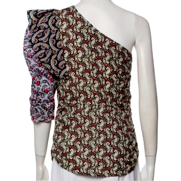 Isabel Marant Multi Floral Print One Shoulder 100% Cotton Blouse Size 6 US 38 UK - Picture 2 of 10